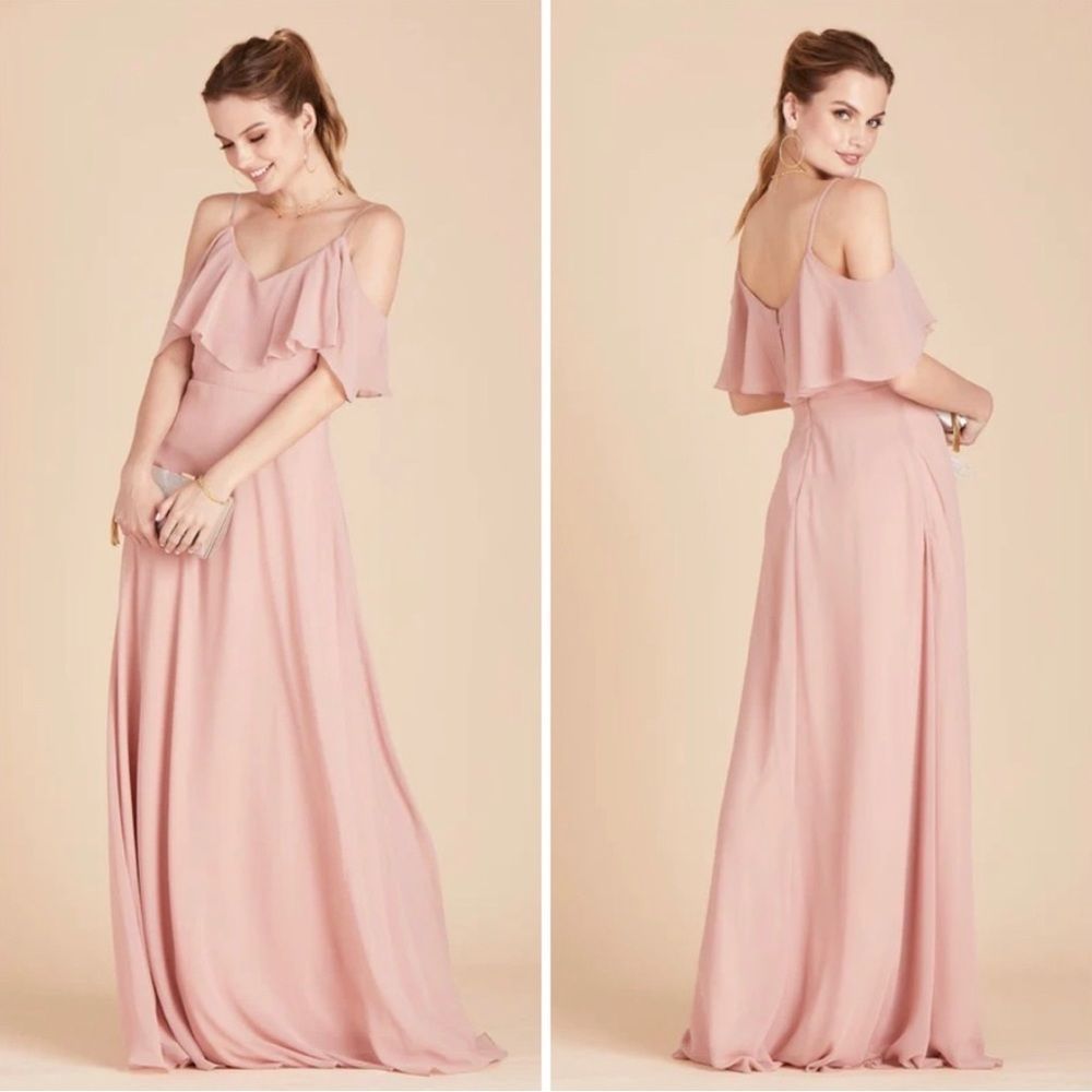 Birdy Grey Blush Pink Cold-Shoulder Ruffle Bridesmaid Dress